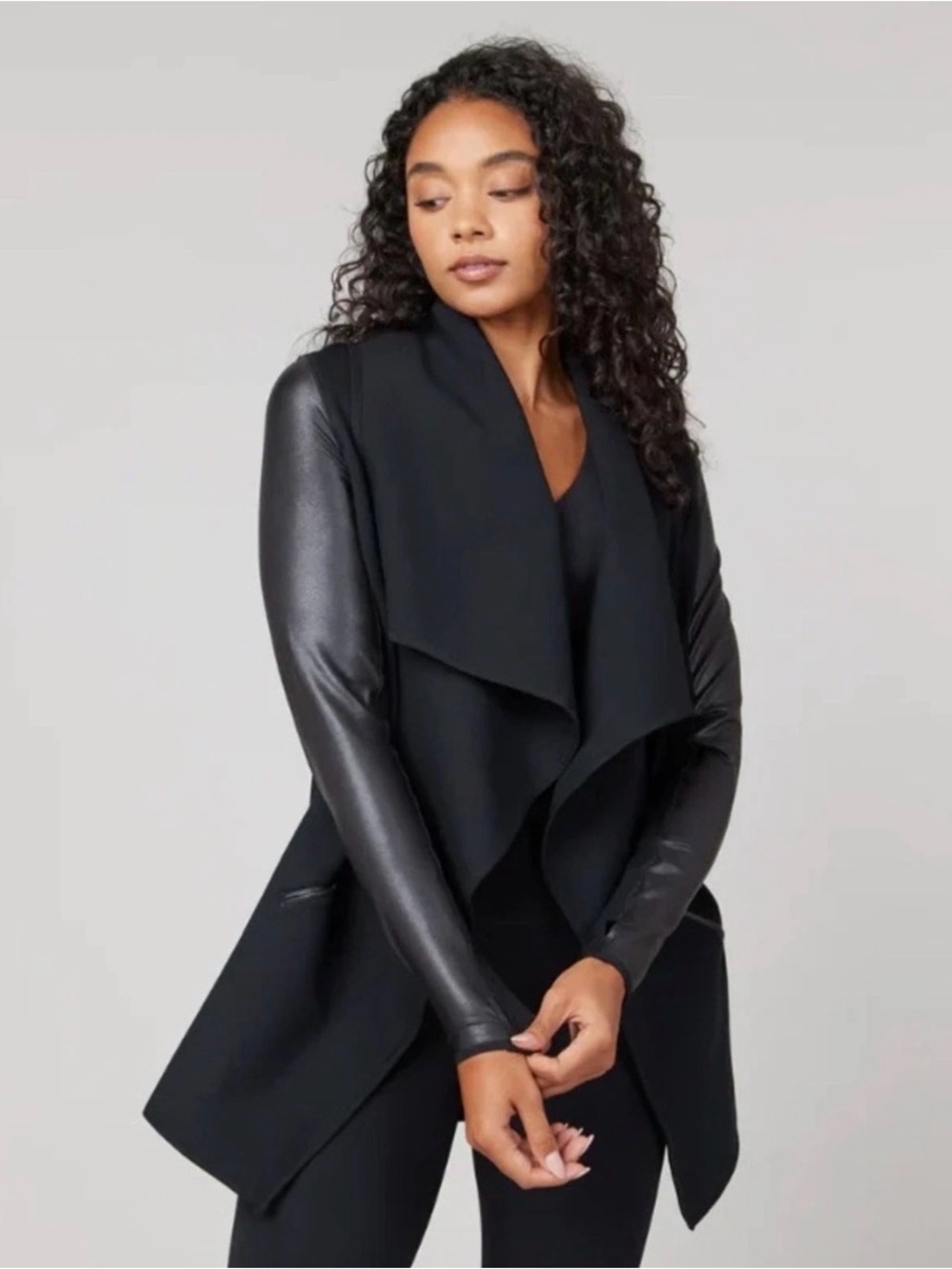 SPANX Faux Leather Convertible Jacket in black size XS
